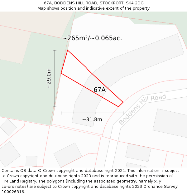 67A, BODDENS HILL ROAD, STOCKPORT, SK4 2DG: Plot and title map