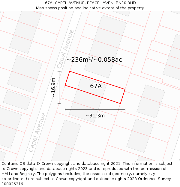 67A, CAPEL AVENUE, PEACEHAVEN, BN10 8HD: Plot and title map