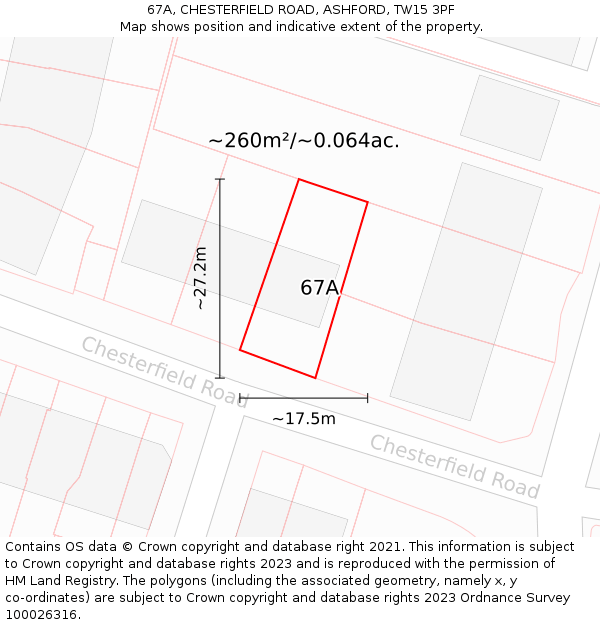 67A, CHESTERFIELD ROAD, ASHFORD, TW15 3PF: Plot and title map