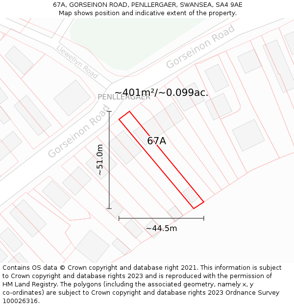 67A, GORSEINON ROAD, PENLLERGAER, SWANSEA, SA4 9AE: Plot and title map