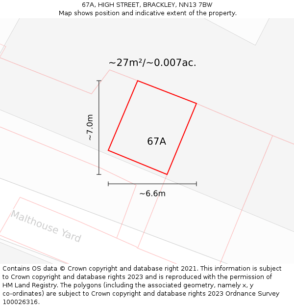 67A, HIGH STREET, BRACKLEY, NN13 7BW: Plot and title map