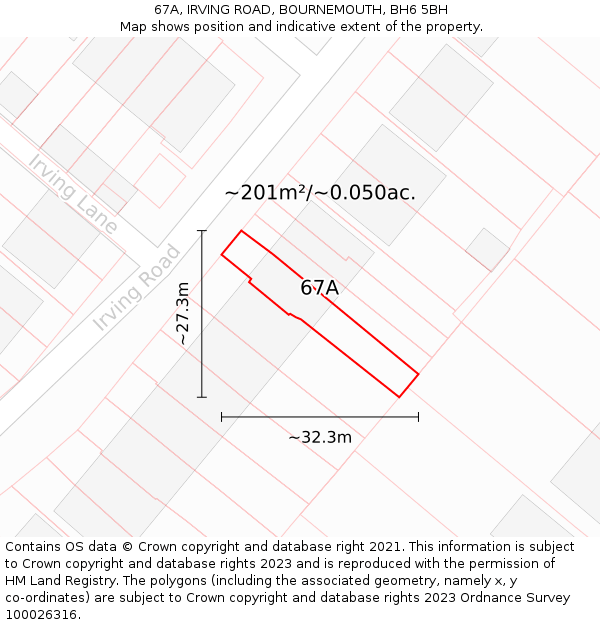 67A, IRVING ROAD, BOURNEMOUTH, BH6 5BH: Plot and title map