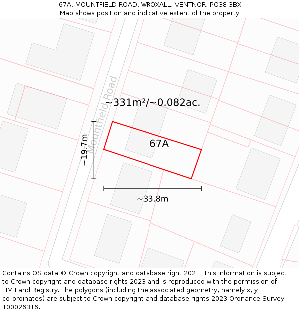 67A, MOUNTFIELD ROAD, WROXALL, VENTNOR, PO38 3BX: Plot and title map