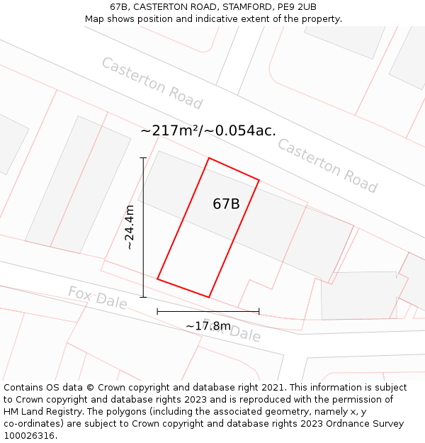 67B, CASTERTON ROAD, STAMFORD, PE9 2UB: Plot and title map