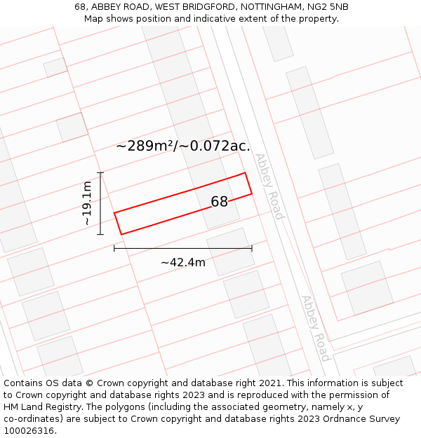 68, ABBEY ROAD, WEST BRIDGFORD, NOTTINGHAM, NG2 5NB: Plot and title map