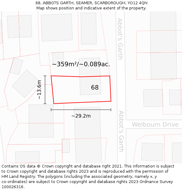 68, ABBOTS GARTH, SEAMER, SCARBOROUGH, YO12 4QN: Plot and title map