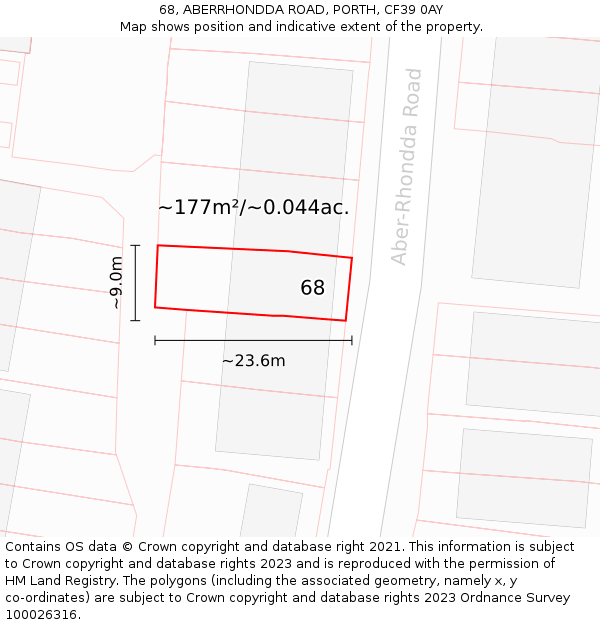 68, ABERRHONDDA ROAD, PORTH, CF39 0AY: Plot and title map