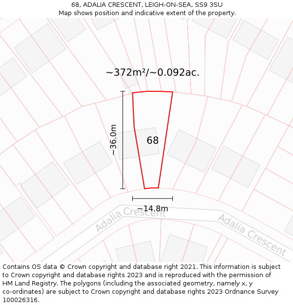 68, ADALIA CRESCENT, LEIGH-ON-SEA, SS9 3SU: Plot and title map