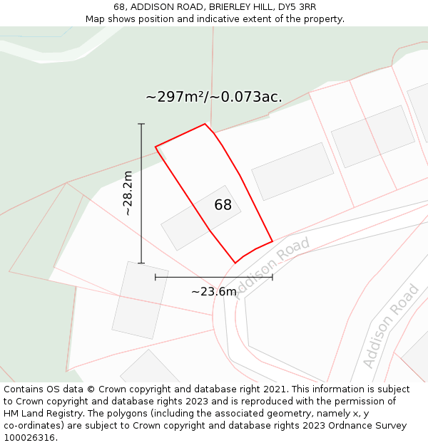 68, ADDISON ROAD, BRIERLEY HILL, DY5 3RR: Plot and title map