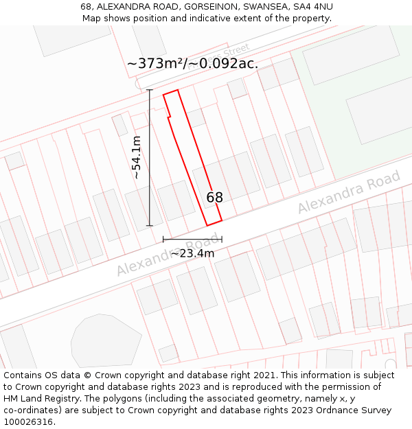 68, ALEXANDRA ROAD, GORSEINON, SWANSEA, SA4 4NU: Plot and title map