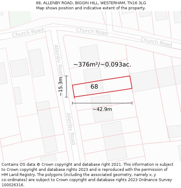 68, ALLENBY ROAD, BIGGIN HILL, WESTERHAM, TN16 3LG: Plot and title map