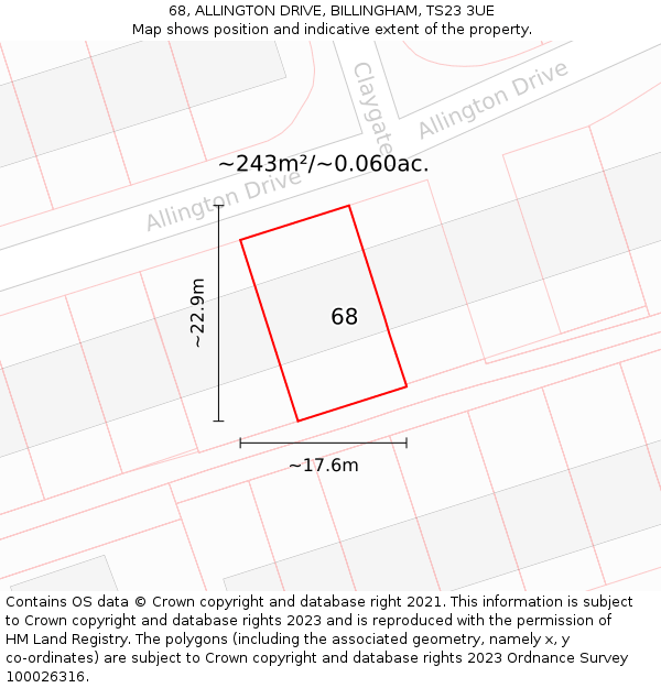 68, ALLINGTON DRIVE, BILLINGHAM, TS23 3UE: Plot and title map