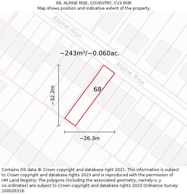 68, ALPINE RISE, COVENTRY, CV3 6NR: Plot and title map