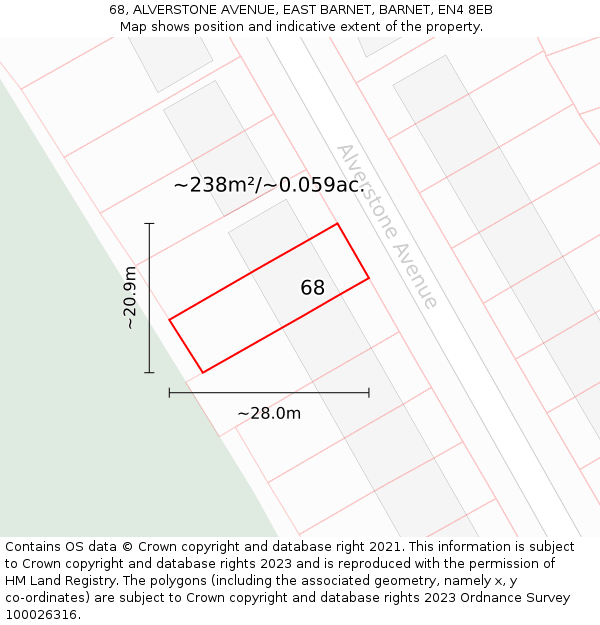 68, ALVERSTONE AVENUE, EAST BARNET, BARNET, EN4 8EB: Plot and title map