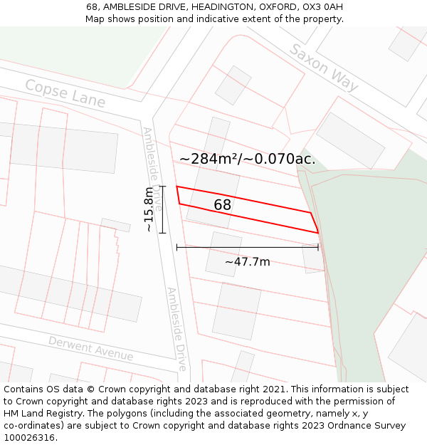 68, AMBLESIDE DRIVE, HEADINGTON, OXFORD, OX3 0AH: Plot and title map