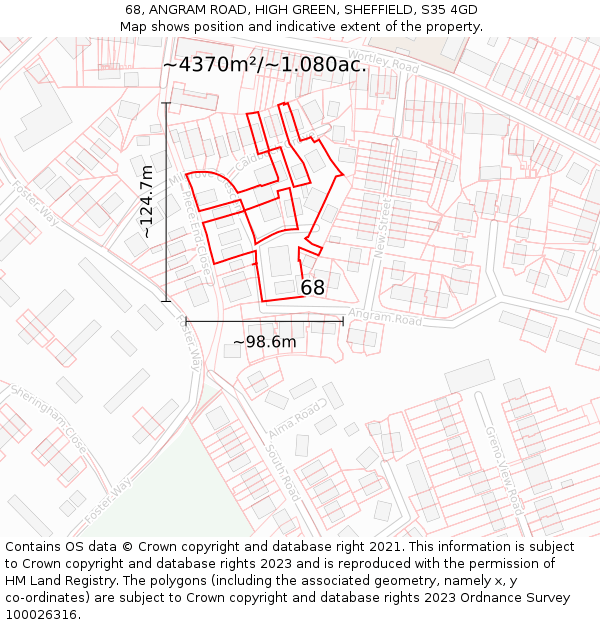 68, ANGRAM ROAD, HIGH GREEN, SHEFFIELD, S35 4GD: Plot and title map