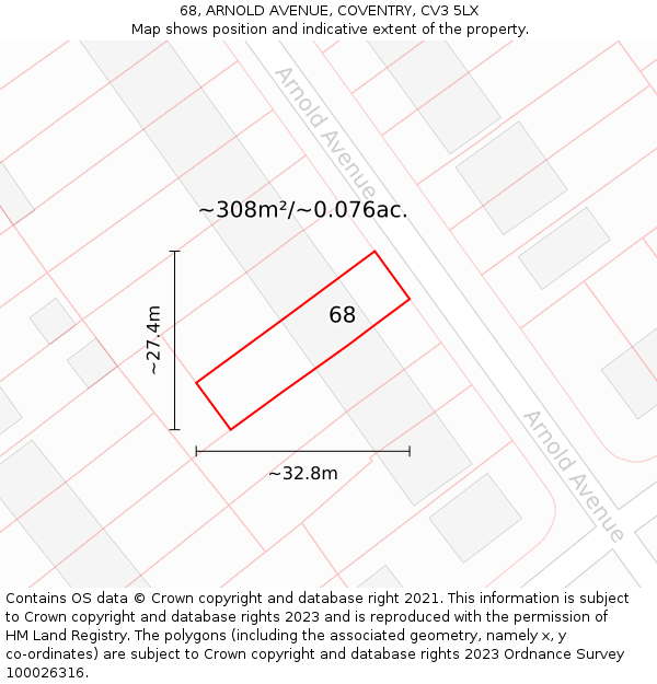 68, ARNOLD AVENUE, COVENTRY, CV3 5LX: Plot and title map