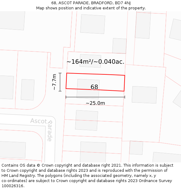 68, ASCOT PARADE, BRADFORD, BD7 4NJ: Plot and title map