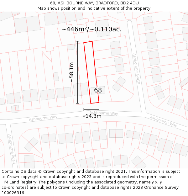 68, ASHBOURNE WAY, BRADFORD, BD2 4DU: Plot and title map