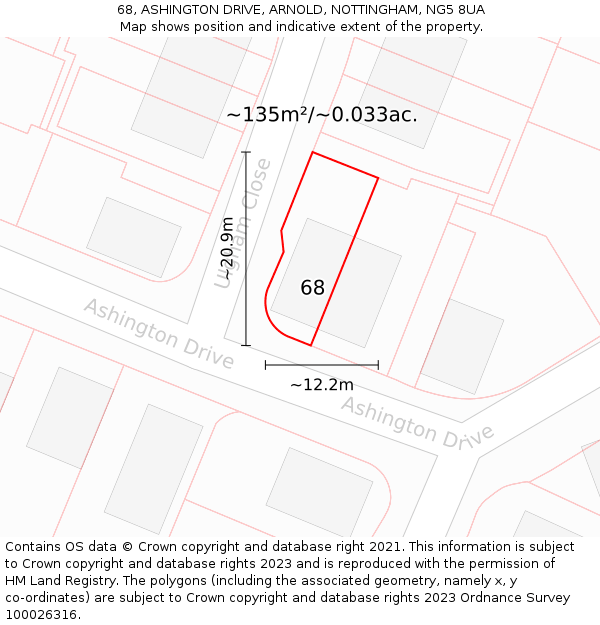 68, ASHINGTON DRIVE, ARNOLD, NOTTINGHAM, NG5 8UA: Plot and title map