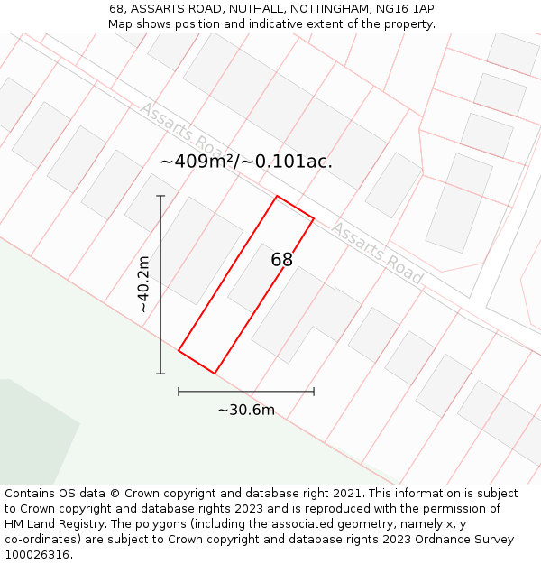 68, ASSARTS ROAD, NUTHALL, NOTTINGHAM, NG16 1AP: Plot and title map