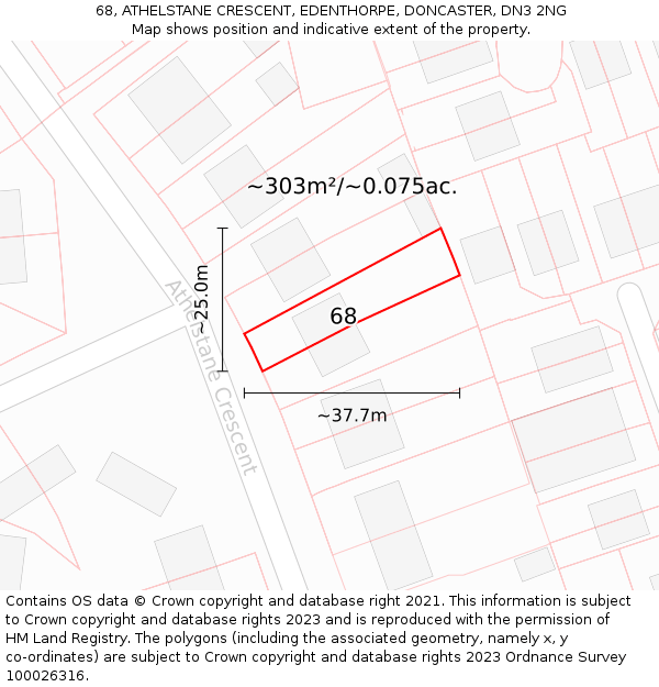 68, ATHELSTANE CRESCENT, EDENTHORPE, DONCASTER, DN3 2NG: Plot and title map