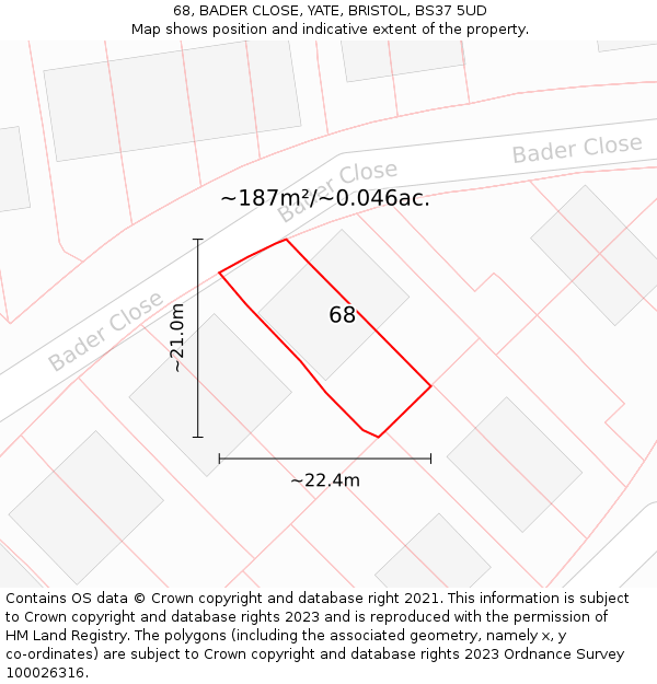 68, BADER CLOSE, YATE, BRISTOL, BS37 5UD: Plot and title map