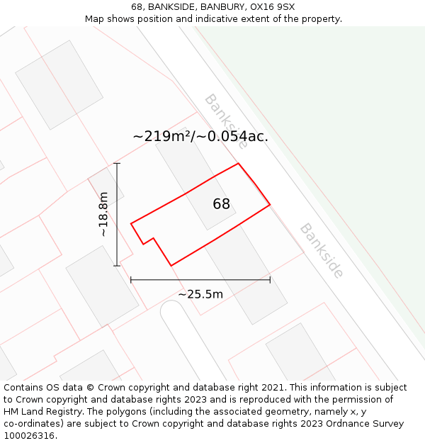 68, BANKSIDE, BANBURY, OX16 9SX: Plot and title map