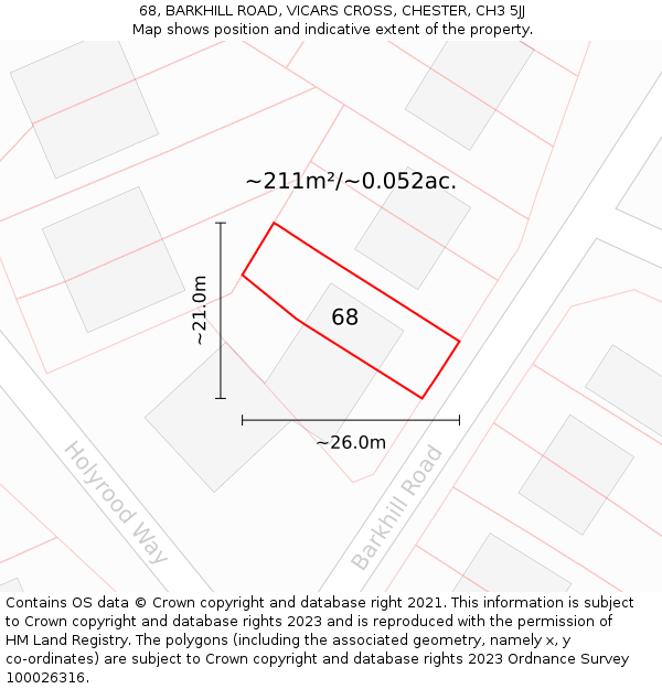 68, BARKHILL ROAD, VICARS CROSS, CHESTER, CH3 5JJ: Plot and title map