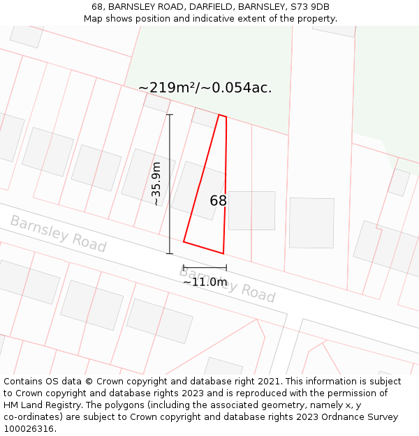 68, BARNSLEY ROAD, DARFIELD, BARNSLEY, S73 9DB: Plot and title map