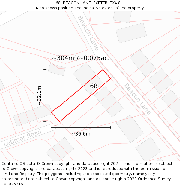 68, BEACON LANE, EXETER, EX4 8LL: Plot and title map