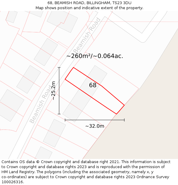 68, BEAMISH ROAD, BILLINGHAM, TS23 3DU: Plot and title map