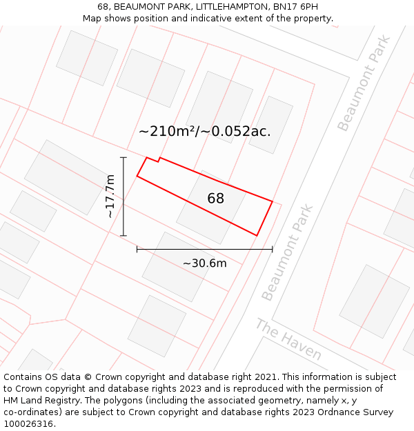 68, BEAUMONT PARK, LITTLEHAMPTON, BN17 6PH: Plot and title map