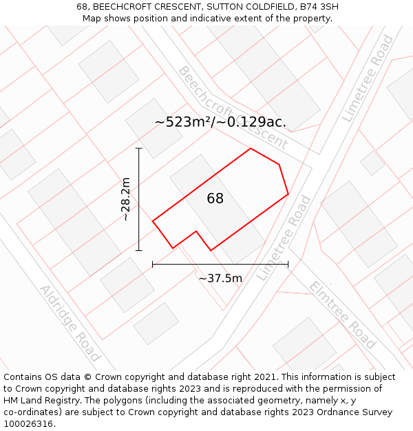 68, BEECHCROFT CRESCENT, SUTTON COLDFIELD, B74 3SH: Plot and title map