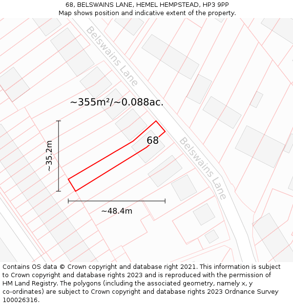 68, BELSWAINS LANE, HEMEL HEMPSTEAD, HP3 9PP: Plot and title map