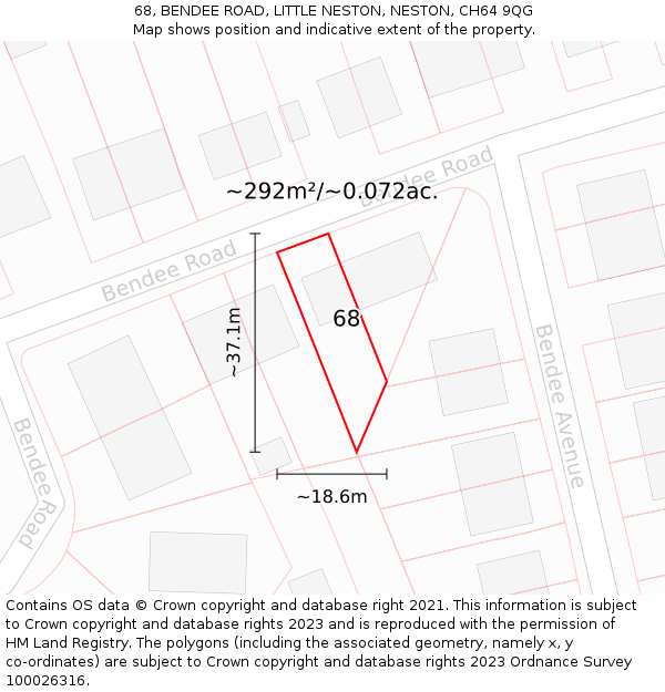 68, BENDEE ROAD, LITTLE NESTON, NESTON, CH64 9QG: Plot and title map