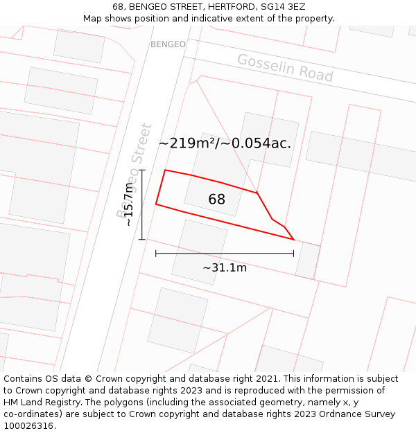 68, BENGEO STREET, HERTFORD, SG14 3EZ: Plot and title map