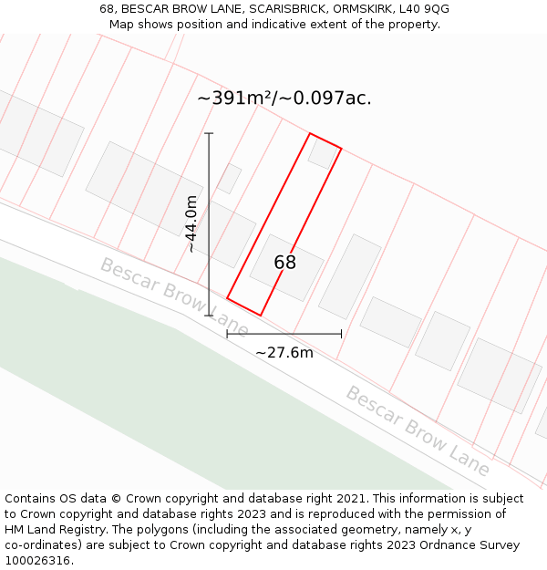 68, BESCAR BROW LANE, SCARISBRICK, ORMSKIRK, L40 9QG: Plot and title map