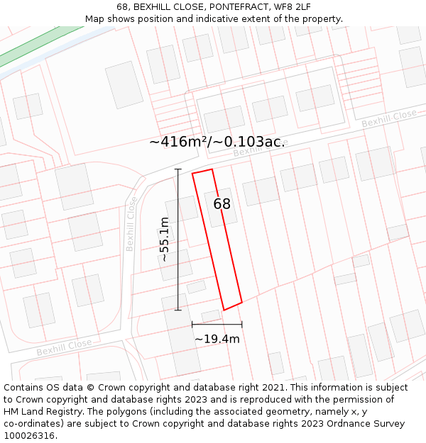 68, BEXHILL CLOSE, PONTEFRACT, WF8 2LF: Plot and title map