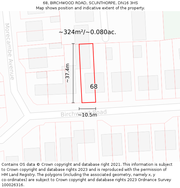 68, BIRCHWOOD ROAD, SCUNTHORPE, DN16 3HS: Plot and title map