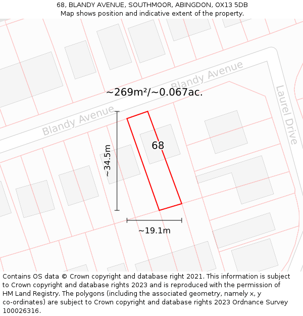 68, BLANDY AVENUE, SOUTHMOOR, ABINGDON, OX13 5DB: Plot and title map