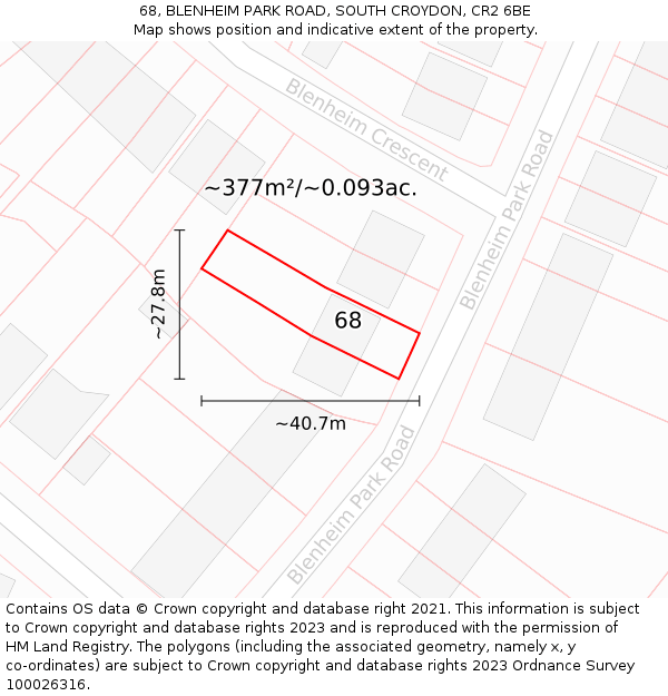 68, BLENHEIM PARK ROAD, SOUTH CROYDON, CR2 6BE: Plot and title map