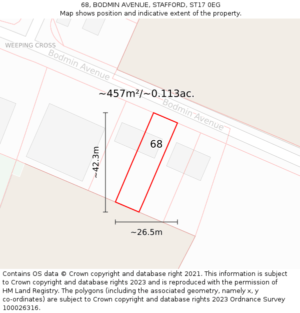 68, BODMIN AVENUE, STAFFORD, ST17 0EG: Plot and title map