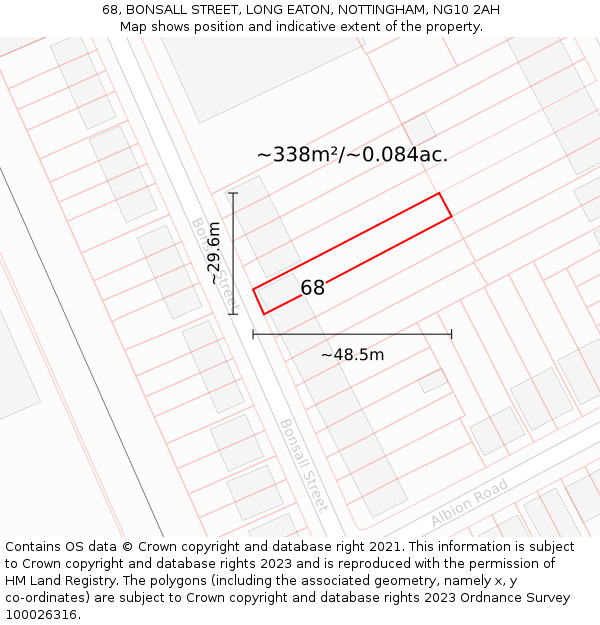 68, BONSALL STREET, LONG EATON, NOTTINGHAM, NG10 2AH: Plot and title map