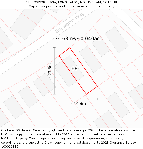 68, BOSWORTH WAY, LONG EATON, NOTTINGHAM, NG10 1PF: Plot and title map