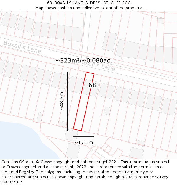 68, BOXALLS LANE, ALDERSHOT, GU11 3QG: Plot and title map