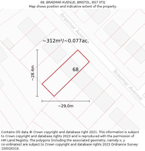 68, BRAEMAR AVENUE, BRISTOL, BS7 0TQ: Plot and title map