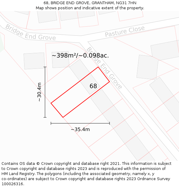 68, BRIDGE END GROVE, GRANTHAM, NG31 7HN: Plot and title map