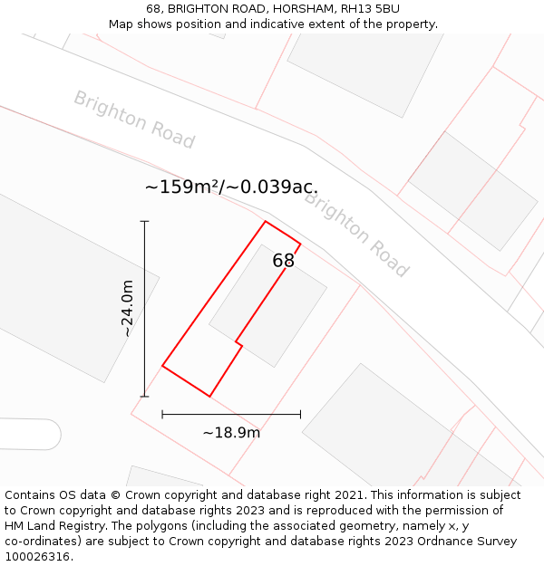 68, BRIGHTON ROAD, HORSHAM, RH13 5BU: Plot and title map