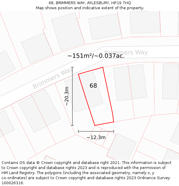 68, BRIMMERS WAY, AYLESBURY, HP19 7HQ: Plot and title map